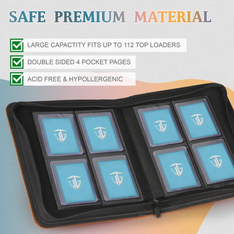 TCGUARD Toploader Binder Holds 112 Toploaders  4 Pocket Top Loader Binder for 3"" x 4"" Rigid Card Holders for Trading Cards or Sports Cards Binders(Orange) - Image 4